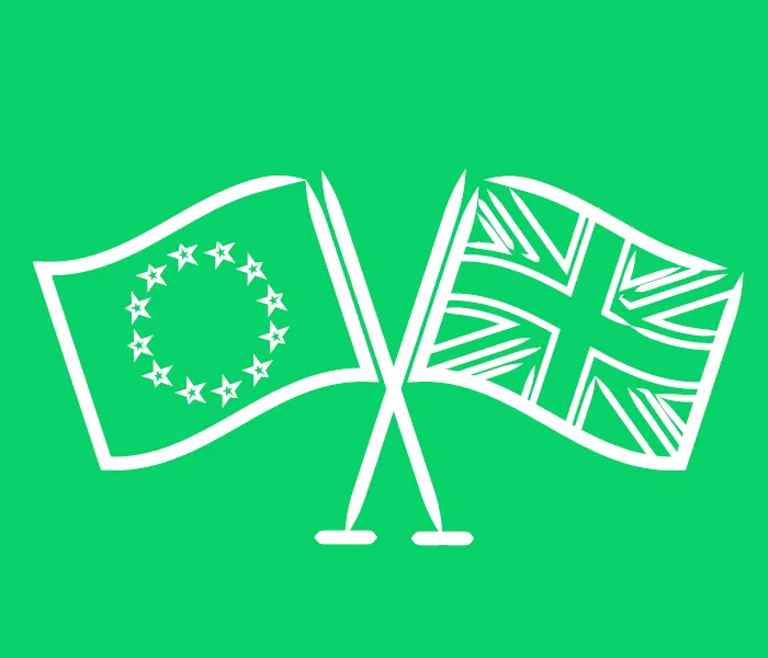 Euro and UK flag illustration.