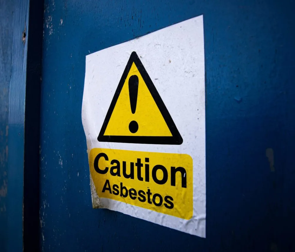 Asbestos caution sign.